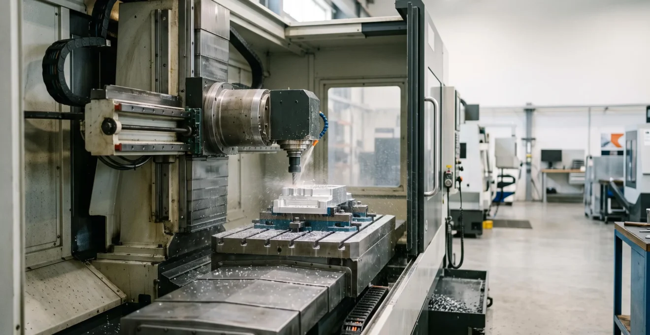 Vue d'ensemble d'un centre d'usinage CNC moderne en fonctionnement, symbolisant le potentiel caché de productivité
